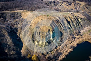 Aerial view to Zmiiv Hills near Zmiiv city, spring season