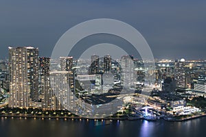 Aerial view of Tokyo city bay area at night