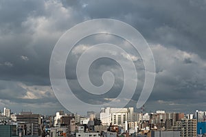 Aerial view of Tokyo suburb Koto with residential buildings