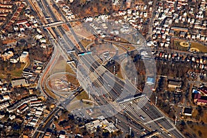 An aerial view of a toll booth l