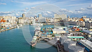 Aerial view of Tomari port in Naha, Okinawa Prefecture, Japan