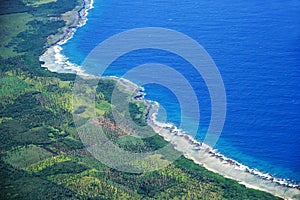 Aerial view of Tongatapu island coastline in Tonga