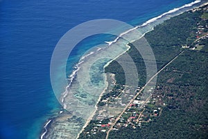 Aerial view of Tongatapu island coastline in Tonga