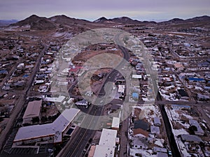 Aerial view of Tonopah, NV on a cloudy day in winter