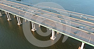 Aerial view top bridges across the river with high speed highway