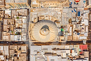 Aerial view top dome Lady of Mount Carmel church, St.Paul`s Cathedral in Valletta city center, Malta