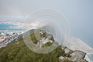 Aerial view of top of Gibraltar Rock, United Kingdom, Uk, Europe