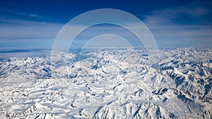 Aerial view from top of Himalayan snow mountain