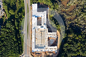 Aerial view top to bottom apartments construction in Atlanta Suburbs