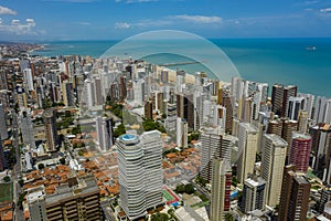 Aerial view and top view of buildings and city streets. Fortaleza city, Brazil.