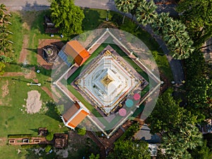 Aerial view or Top view Pagoda of Wat Phra That Bang Phuan is the old temple in Nongkhai of Thailand