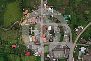 Aerial view or top view of a small mountain village consisting of three streets