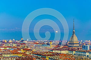 aerial view of torino dominated by mole antonelliana tower of the national cinema museum...IMAGE