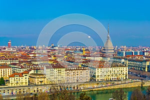 aerial view of torino dominated by mole antonelliana tower of the national cinema museum...IMAGE