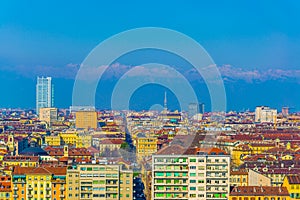 aerial view of torino dominated by mole antonelliana tower of the national cinema museum...IMAGE