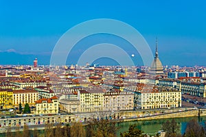 aerial view of torino dominated by mole antonelliana tower of the national cinema museum...IMAGE