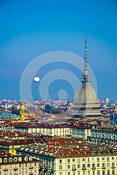 aerial view of torino dominated by mole antonelliana tower of the national cinema museum...IMAGE