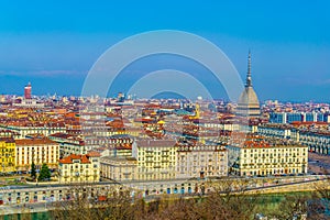 aerial view of torino dominated by mole antonelliana tower of the national cinema museum...IMAGE