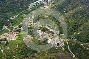 Aerial view of Torre de Busi village, Orobie