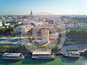 Aerial View Of Torre Del Oro In Seville Spain