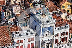 Aerial view of Torre dell'Orologio located in San Marco Square, Venice, Italy