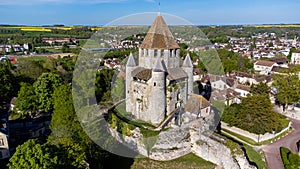 Aerial view of the Tour CÃ©sar (Caesar tower) in Provins