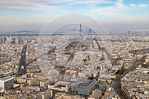 Aerial view from Tour Montparnasse at the city of Paris