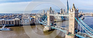 Aerial view on Tower Bridge and Shard in sunny day, London photo