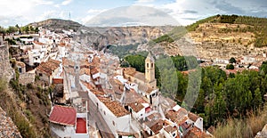 Aerial view of the town of Alcala del Jucar (Albacete, Castilia la Mancha, Spain) photo