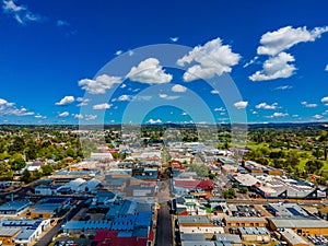 Aerial view of the town of Armidale with colorful buildings in Australia