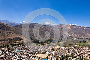 Aerial view of the town of Caraz, in the Ancash region