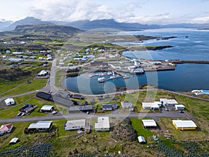 Aerial view of town of Djupivogur in Iceland