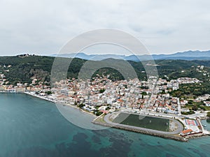 Aerial view of the town of Gythio on the east coast of the Mani Peninsula in the Peloponnese, Greece