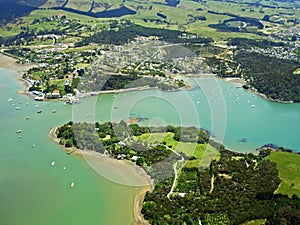 Aerial view of the town Mangonui, New Zealand