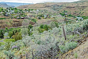 Aerial view of the town of Maupin in Oregon, USA