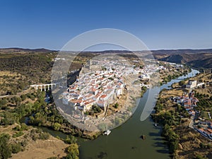 Aerial view of the town of MÃ©rtola in southeastern Portuguese Alentejo destination region, Portugal.