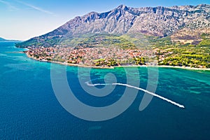 Aerial view of Town of Orebic on Peljesac peninsula waterfront