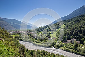 Aerial View of Town of Prad am Stilfserjoch, Tyrol, Italy