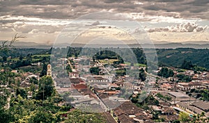 Aerial view of the town of Salento, Quindi­o, Colombia