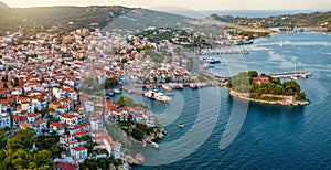 Aerial view of the town of Skiathos island, Sporades photo