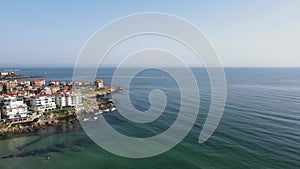 Aerial view of town of Sozopol and Harmanite Beach, Bulgaria