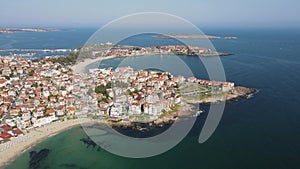 Aerial view of town of Sozopol and Harmanite Beach, Bulgaria