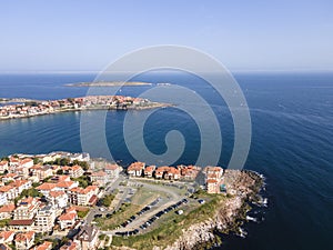 Aerial view of town of Sozopol and Harmanite Beach, Bulgaria