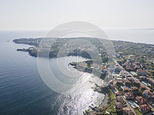 Aerial view of town of Sozopol and Harmanite Beach, Bulgaria