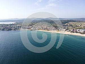 Aerial view of town of Sozopol and Harmanite Beach, Bulgaria