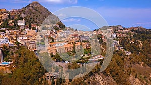 aerial view of town Taormina from above, Sicily, Italy