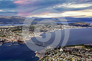 Aerial view of the town Tromsoe, Norway