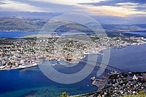 Aerial view of the town Tromsoe, Norway