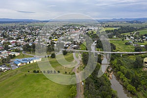 Aerial view of the township of Singleton in regional New South Wales in Australia