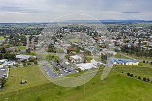 Aerial view of the township of Singleton in regional New South Wales in Australia